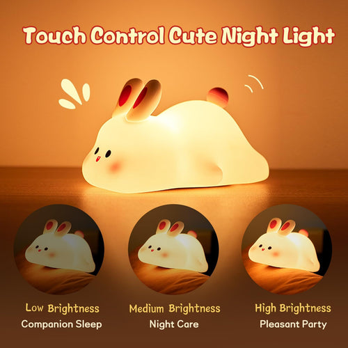 Cute LED Night Light Touch Sensor Cartoon Kid's Nightlights Big Face Rabbit Silicone Night Light Christmas Gift Bedside Lamp Home Decor - The Sosa Finds