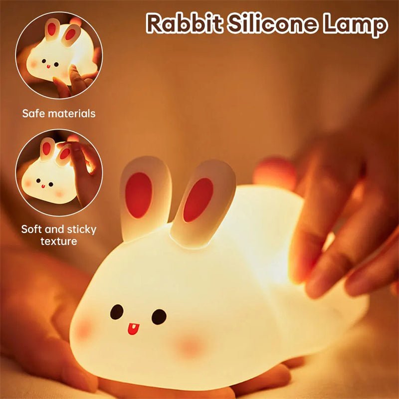 Cute LED Night Light Touch Sensor Cartoon Kid's Nightlights Big Face Rabbit Silicone Night Light Christmas Gift Bedside Lamp Home Decor - The Sosa Finds
