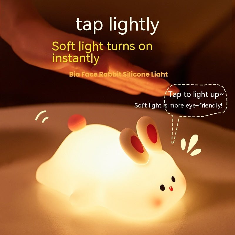 Cute LED Night Light Touch Sensor Cartoon Kid's Nightlights Big Face Rabbit Silicone Night Light Christmas Gift Bedside Lamp Home Decor - The Sosa Finds