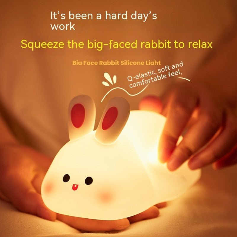Cute LED Night Light Touch Sensor Cartoon Kid's Nightlights Big Face Rabbit Silicone Night Light Christmas Gift Bedside Lamp Home Decor - The Sosa Finds
